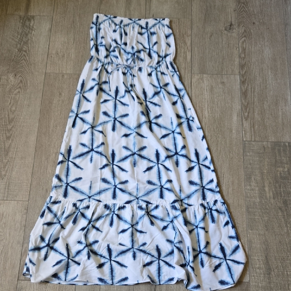Loft Strapless Blue and White Maxi Dress - Picture 4 of 7